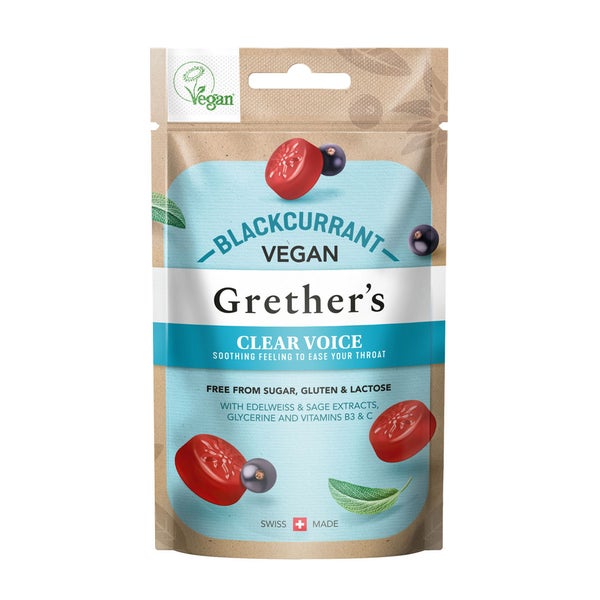 Grethers Vegan Clear Voice Blackcurrant Pastillen 45 g