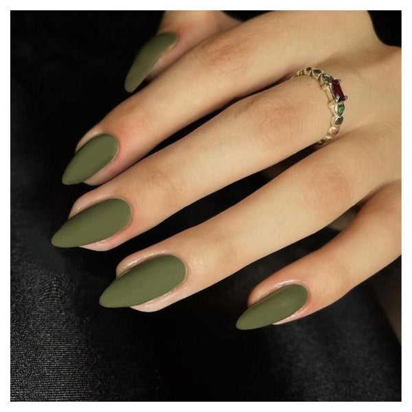 Press On Nails Oliv Grün Mandel Mittel 24 Stück Full Matt Ol 1 St