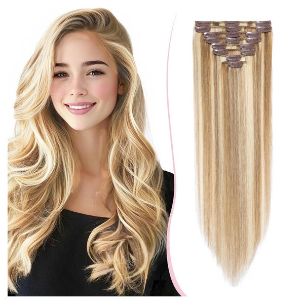 Clip in Extensions Remy 25 cm - 50 g 12P613#Goldbraun & Weiß 1 St
