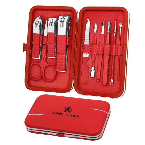 Maniküre Set Pediküre Kit Nagelschere Nagelknipser Etui Rot 1 St