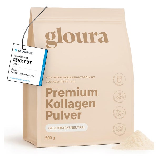 Gloura® Premium Kollagen Hydrolysat Pulver (Typ 1 & 3), 1er Pack 1x500 g
