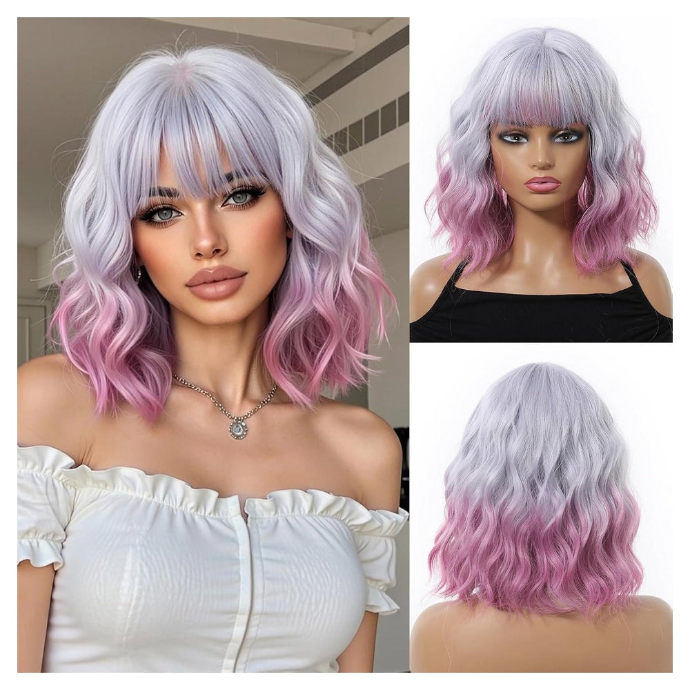 Perücke Ombre lila Bob Pony Synthetik dunkle Ombre Hellviole 1 St