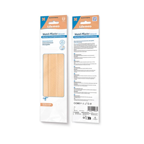 Lifemed Wund-Pflaster 0,5 m x 6 cm, hautfarben hell, "Allround", geschnitten in 2 x 25 cm 20 m