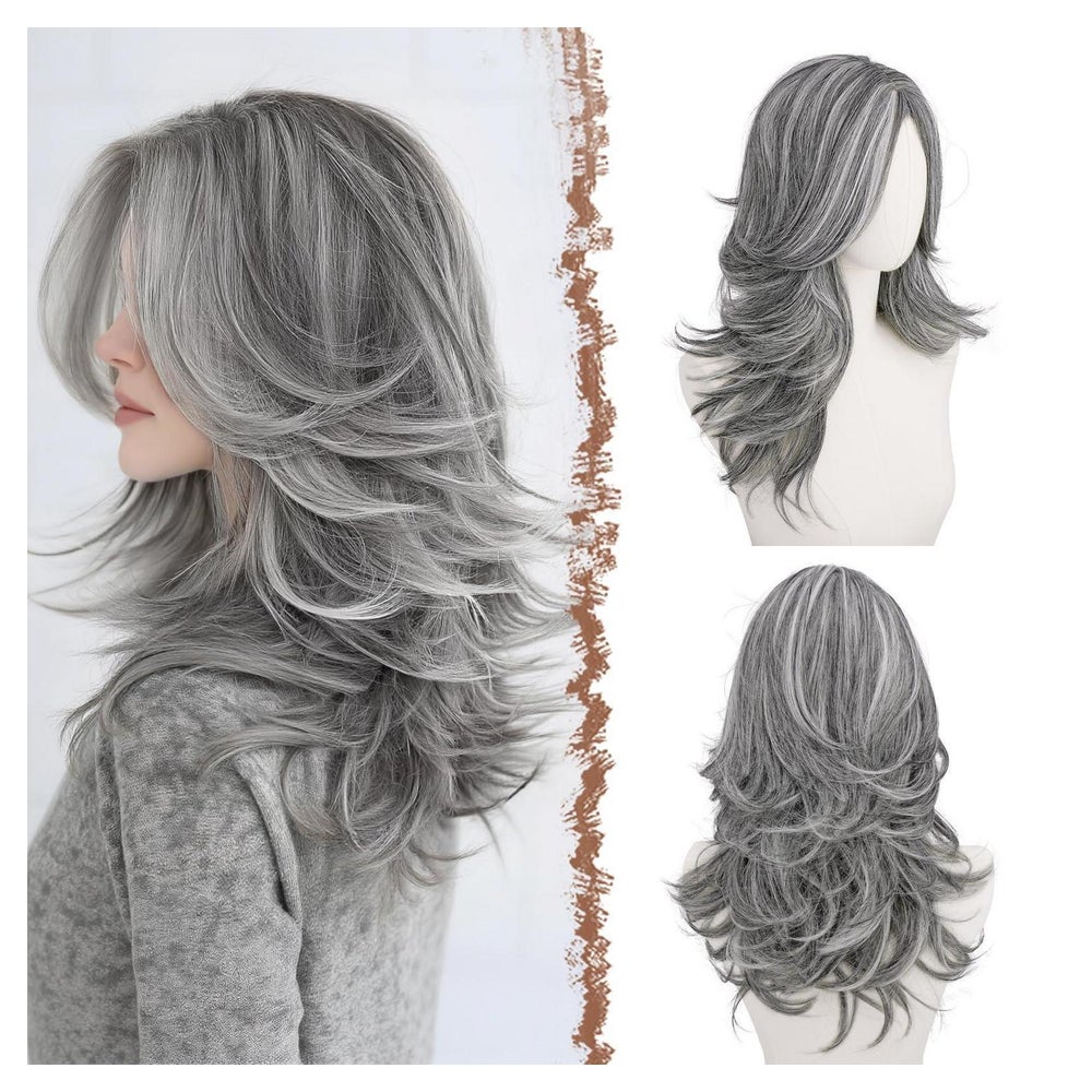 Perücke Mittelscheitel Vorhangpony Locken 50 cm Synthetik Gr 1 St