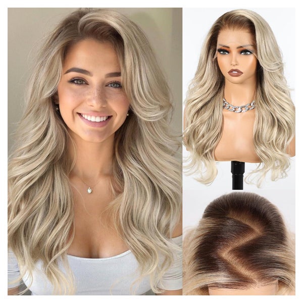 Perücke Synthetik Lace Front 24 Zoll 13x6 Spitze Aschblond-1 1 St