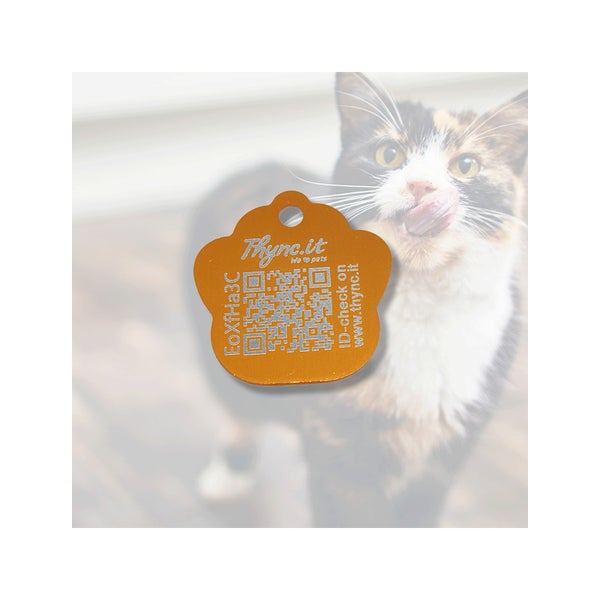 Tiermarke Pfotenform Aluminium Orange mit QR-Code 1 St
