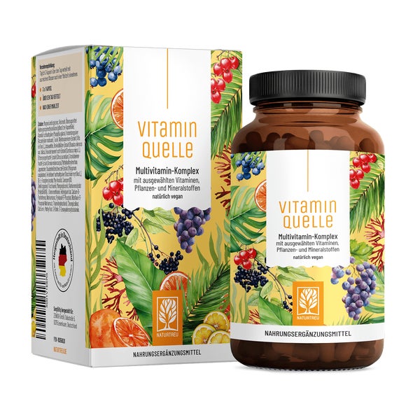 Multivitamin-Komplex mit Vitaminen, Pflanzen- und Mineralstoffen - VITAMINQUELLE - 90 vegane Kapseln - NATURTREU® 90 St