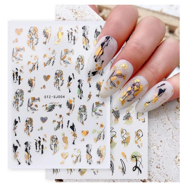 Nagelsticker 9 Blätter selbstklebend Gold Schwarz Linie Blum 1 St