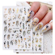 Nagelsticker 9 Blätter selbstklebend Gold Schwarz Linie Blum 1 St