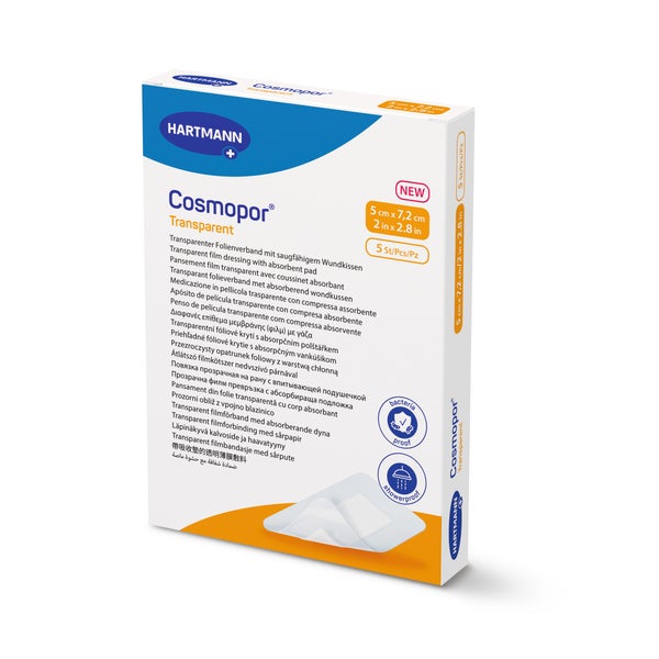 Cosmopor Transparent Folienverband 5x7,2 Cm Steril 5 St