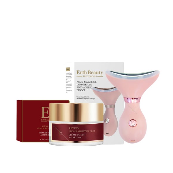 LED-Anti-Aging-System zur Definition von Hals und Kieferpartie (rosa) + Retinol-Nachtcreme 50 ml 200 g