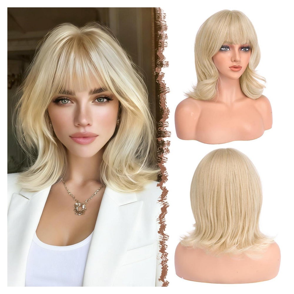 Perücke Bob Pony Kurz Blond Synthetisch Damen Hellblond 1 St