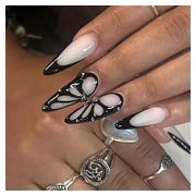 Künstliche Nägel Stiletto Schwarz Schmetterling Strass AHD1 1 St