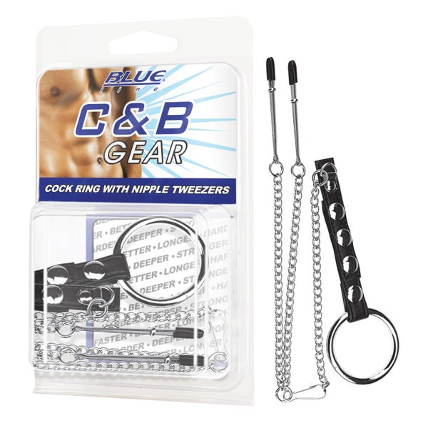 Blue Line - Nippelklemmen mit Penisring zur Stimulation 1 St