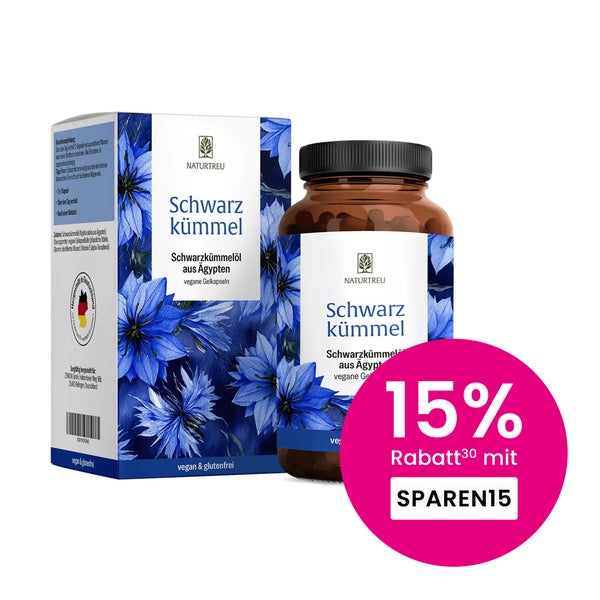 Schwarzkümmelöl 1000 mg hochdosiert aus Ägypten mit Vitamin E - SCHWARZKÜMMEL - 120 vegane Gelkapseln - NATURTREU® 120 St