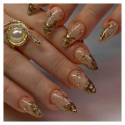 Press On Nails 30 Stück Nude Kurz Mandel 3D Glitzer Gold 1 St