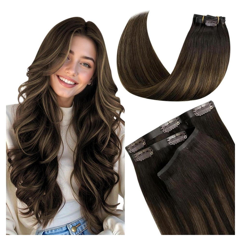 Echthaar Extensions Clip Balayage Braun 35cm-7PCS 3.2#2 8 2- 1 St