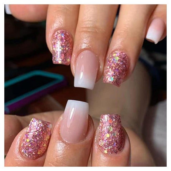 Künstliche Nägel Viereckig Kurz Pastell Glitzer 24Stück Stil 1 St