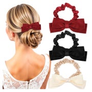 3er Set Seiden Haargummi mit Schleife in Schwarz Rot Beige 1 St
