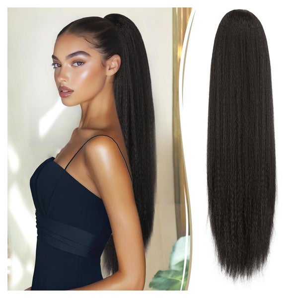 Pferdeschwanz Kordelzug Yaki Clip Haarteil 65 CM Schwarzbrau 1 St
