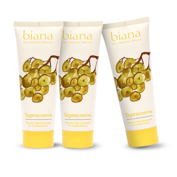 biana Tagescreme – Premium Naturkosmetik mit Traubenkernöl OPC 3x75 ml