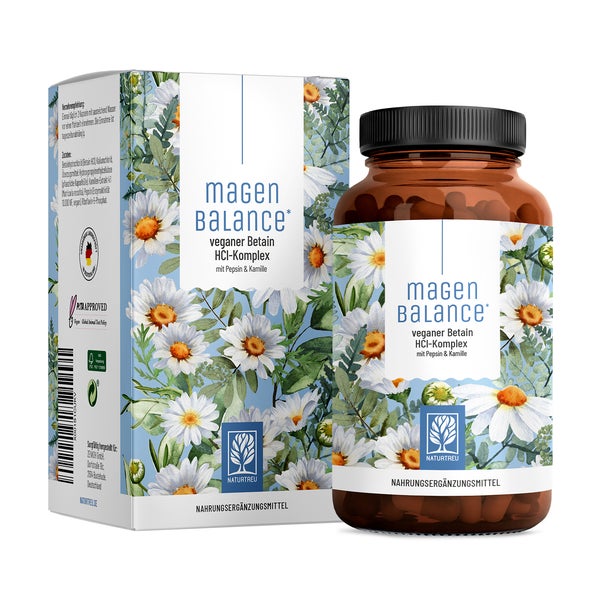 Betain HCL Komplex mit Pepsin, Chlorid & Kamille - MAGENBALANCE - 120 vegane Kapseln - NATURTREU® 120 St