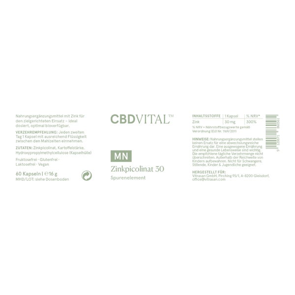 CBD VITAL Zinkpicolinat Kapseln für Haut, Haare, Nägel 60 St