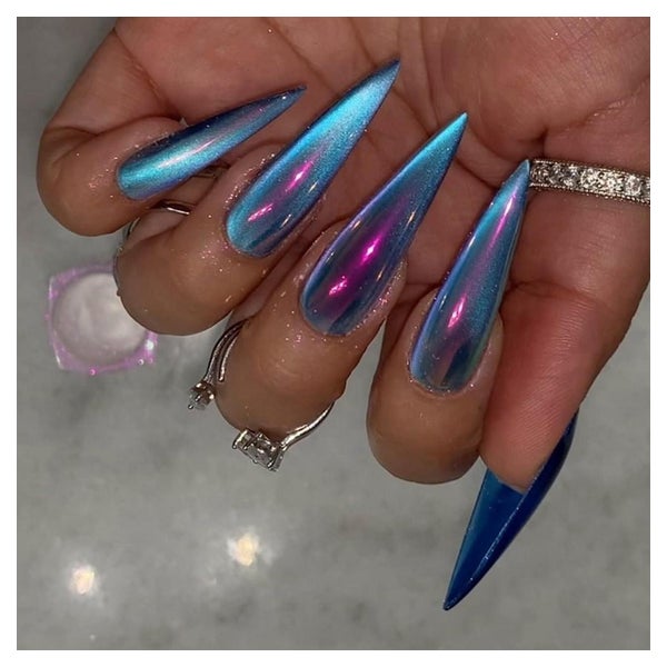 Künstliche Fingernägel Stiletto Blau Cat Eye Magnetic AH7 1 St
