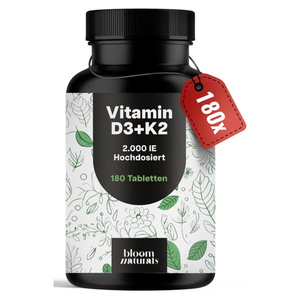 Vitamin D3 K2 2000 IE - 180 Tabletten - Bloom Naturals 180 St