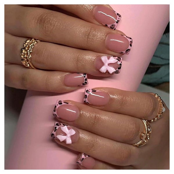 Kunstnagel 24er Leoparden French Tip quadratisch kurz rosa S 1 St