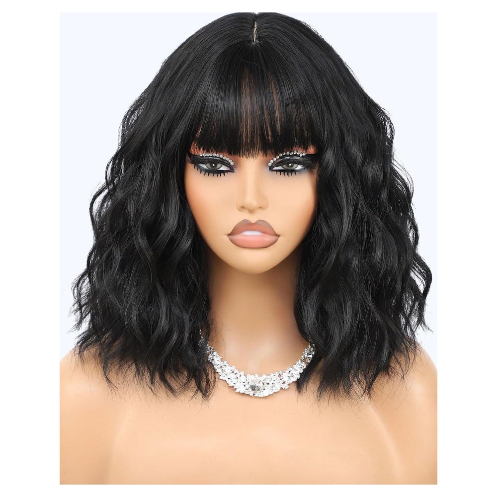 Perücke Bob Synthetisch Kurzhaar Pony Damen Alltag Schwarz 1 1 St