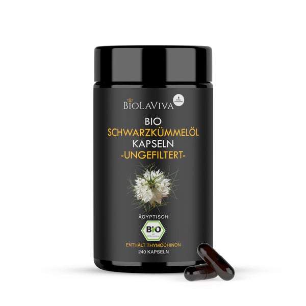 BIOLAVIVA Premium BIO-Schwarzkümmelöl Kapseln - ungefiltert 240 St