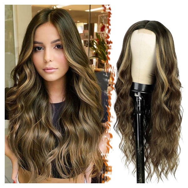 Perücke Lange Wellig Mittelscheitel Balayage 66cm Braun Gemi 1 St