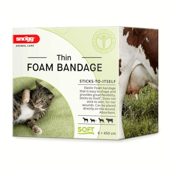 Snögg Animal Care Thin Foam Bandage, 6 x 450 cm - elastischer, selbhaftender Schaumverband für Tiere 1 St