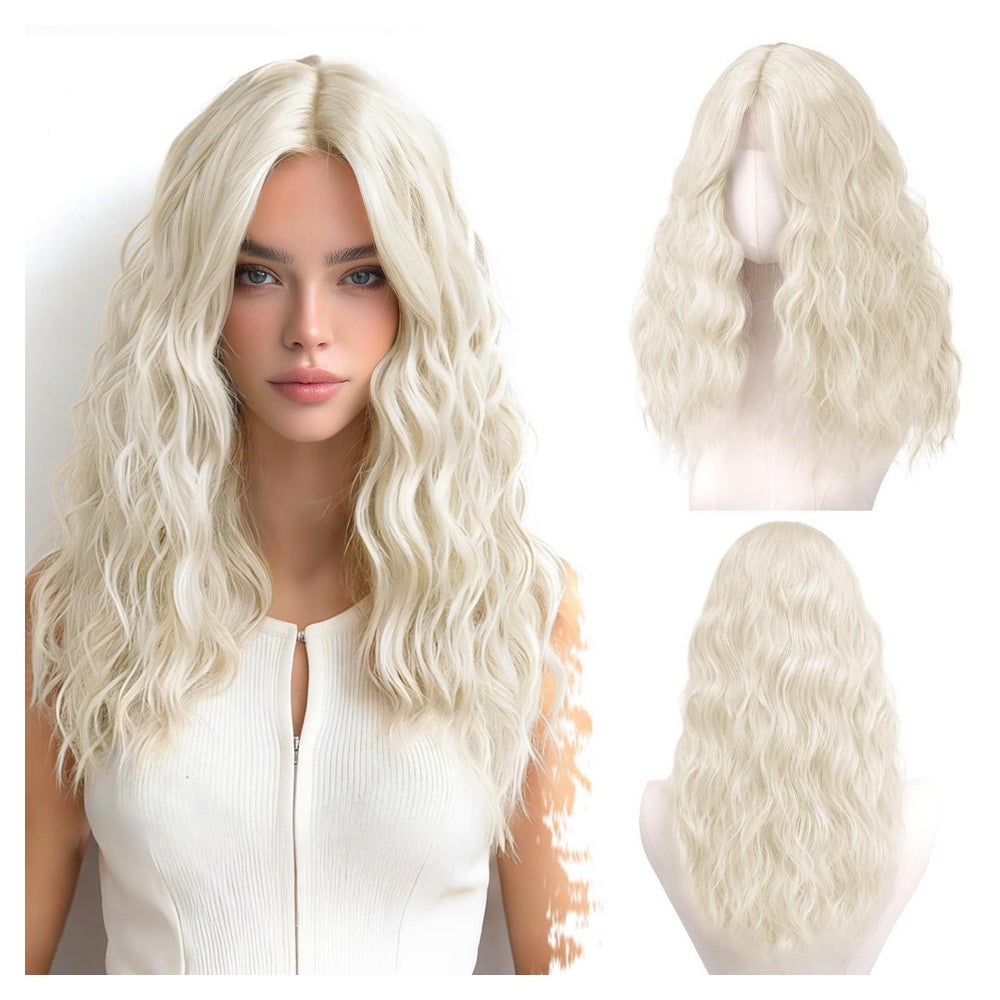 Perücke Locken Wellen Pony Synthetik 50cm Mittellang Platinb 1 St