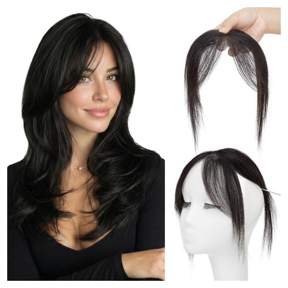 Pony Haarteil Echthaar Clip in Remy Seitlicher Pony Natursch 1 St