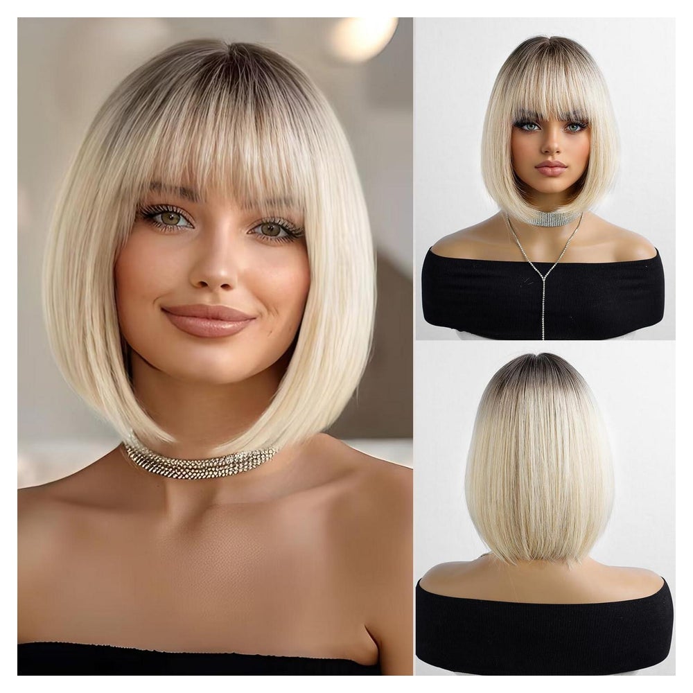 Perücke Bob Pony Schulterlänge synthetische Ombre Blonde Nat 1 St
