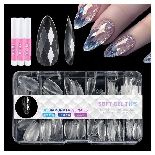 Nageltips 120 Stück Mandel Fullcover Clear Almond 1 ml (1er 1 St