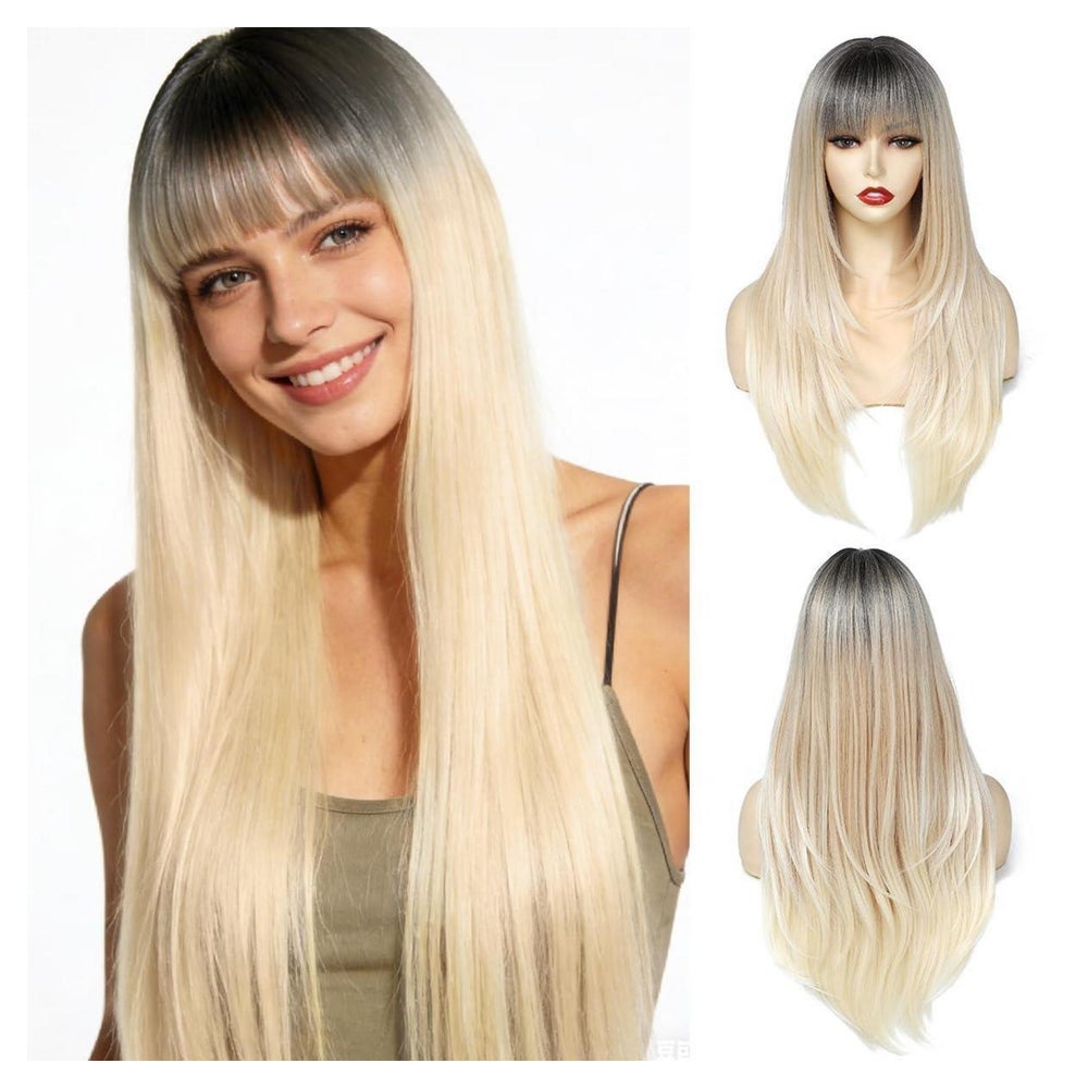 Perücken Damen Ombre Blond Pony 60cm 6# Ombre Blond Glatt-Mi 1 St
