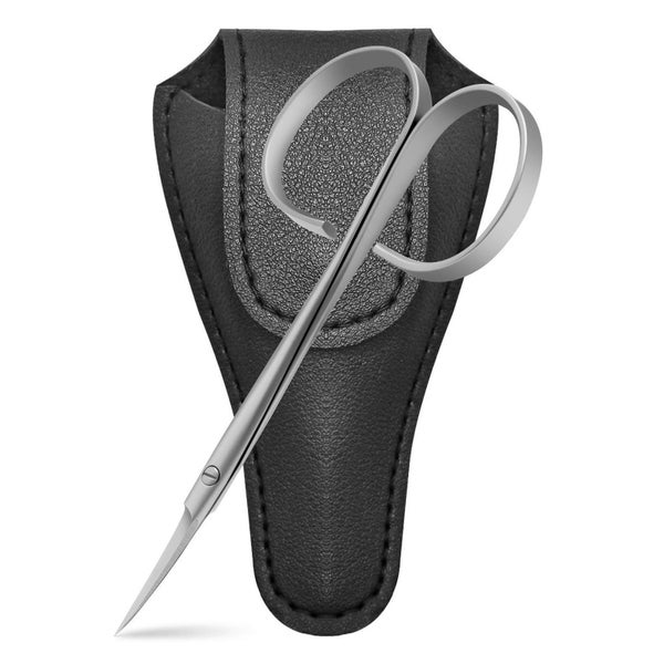 CGBE Nagelhautschere Extra Fein, Gebogen, Edelstahl mit Drehgriff und PU-Tasche