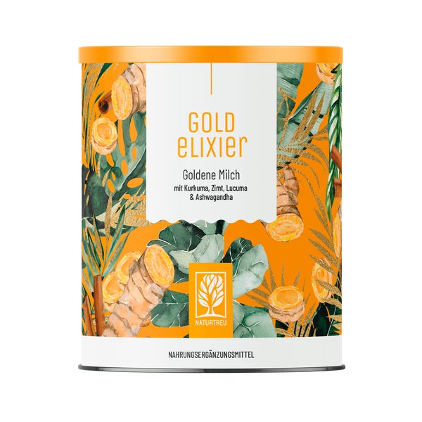 Goldene Milch mit Kurkuma, Zimt, Lucuma & Ashwagandha - GOLDELIXIER - Getränkepulver 30 Portionen - NATURTREU® 300 g