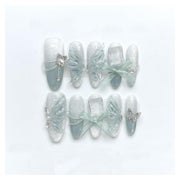 Press On Nägel Long Almond 3D Schmetterling Strass Bling 302 1 St