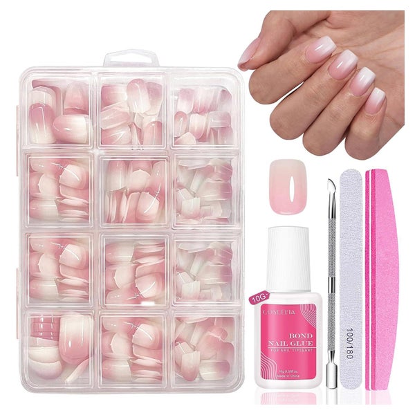 Nageltips 240er Französisch Fullcover Weiß Rosa Pink Quadrat 1 St