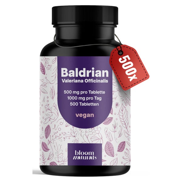 Baldrian 1000 mg - 500 vegane Tabletten - Bloom Naturals 500 St
