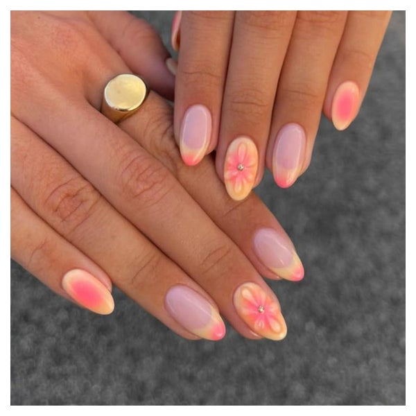 Kunstnägel 24 Stück kurze ovale 3D-Blumendesign Ombre zum Au 1 St