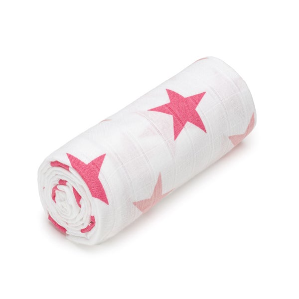 T-TOMI Grosses Baumwollmulltuch Pink stars 1 St
