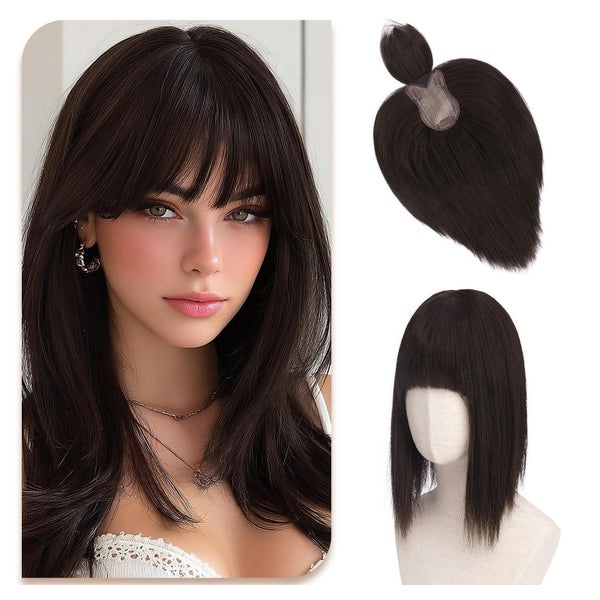 Haar Topper Clip in Pony 30 cm synthetisch Dunkelbraun & Mit 1 St