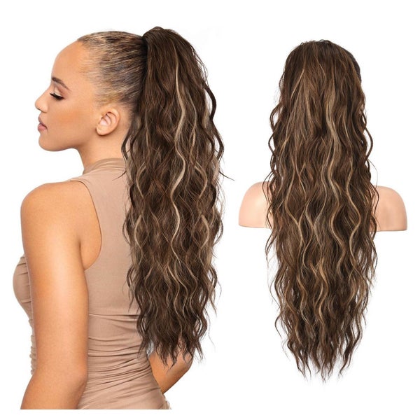 REECHO Zugband Pferdeschwanz Haarverlängerung, 66 cm Long Beach Gewellt