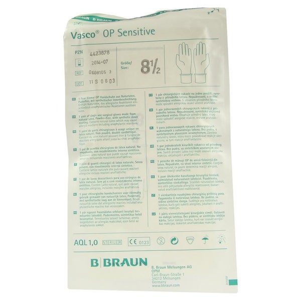 B. Braun Vasco OP Sensitive Latex Einmalhandschuhe naturweiß steril 40 Paar - 8.5 2 St