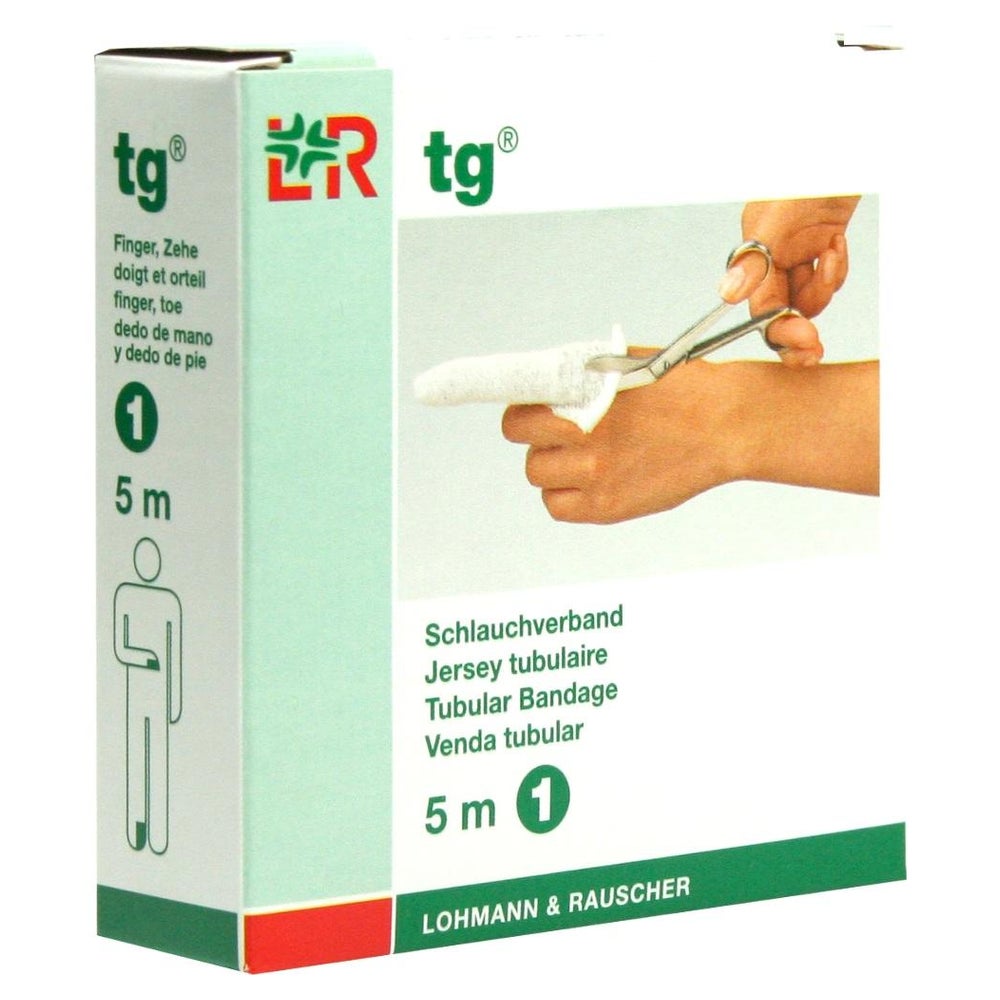 Lohmann & Rauscher tg Schlauchverband, weiß, 5 m, nahtlos gestrickt und dehnbar - 1 Stück, Gr. 1 (1,4 cm) für Finger, Zehe 1 St